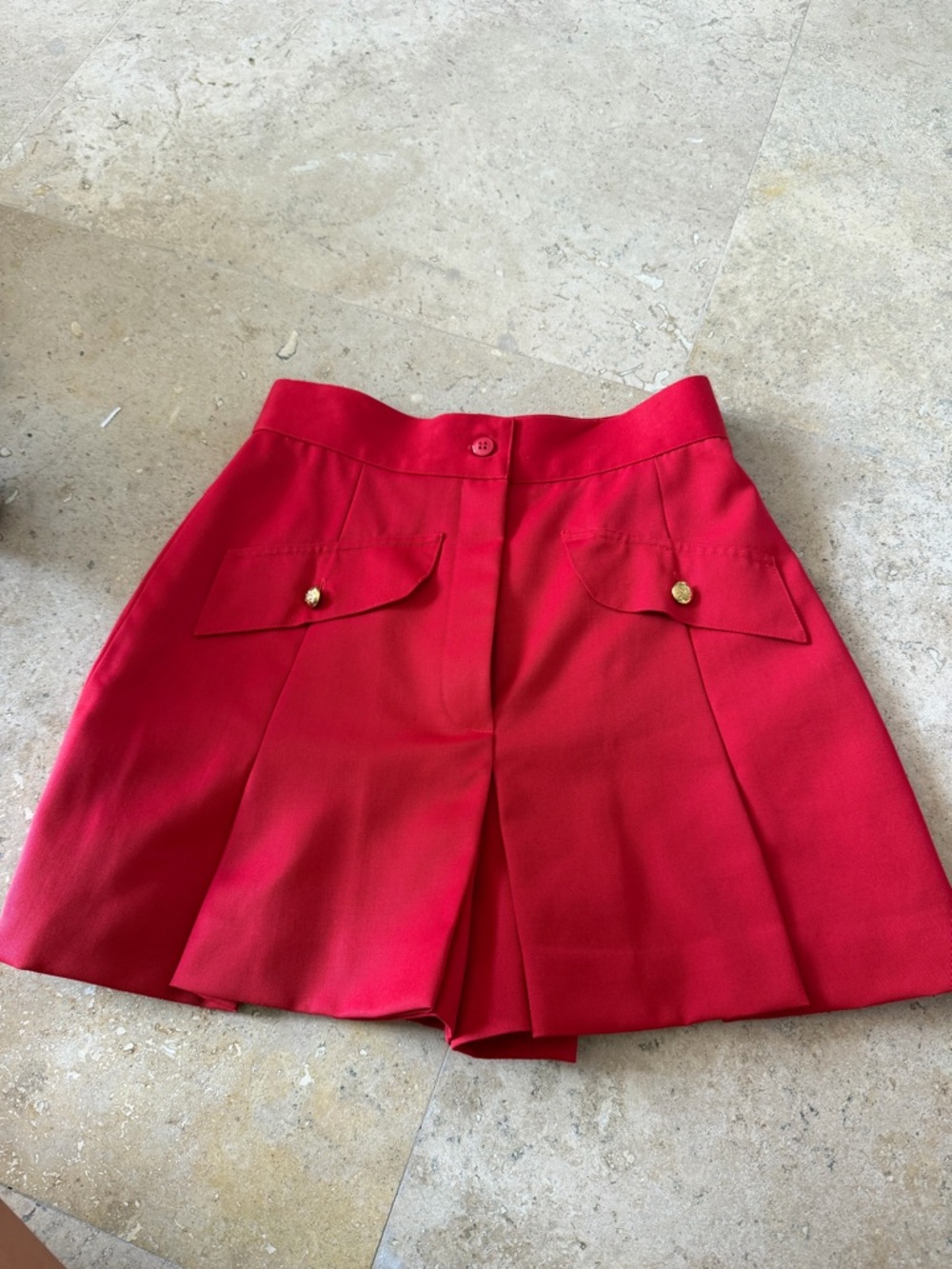 Carlisle Red Pleated Front Skort with Gold Buttons